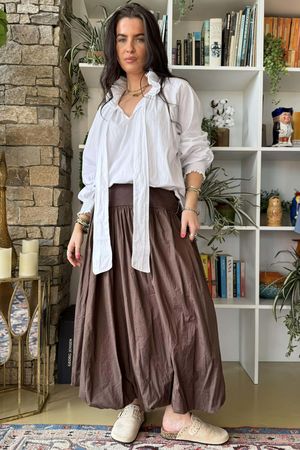 Paloma Bubble Hem Midi Skirt Choc Chip 